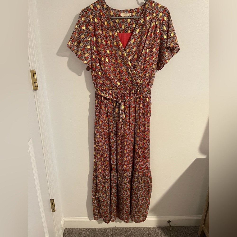 Summer Chiffon Dress - Red and Gold